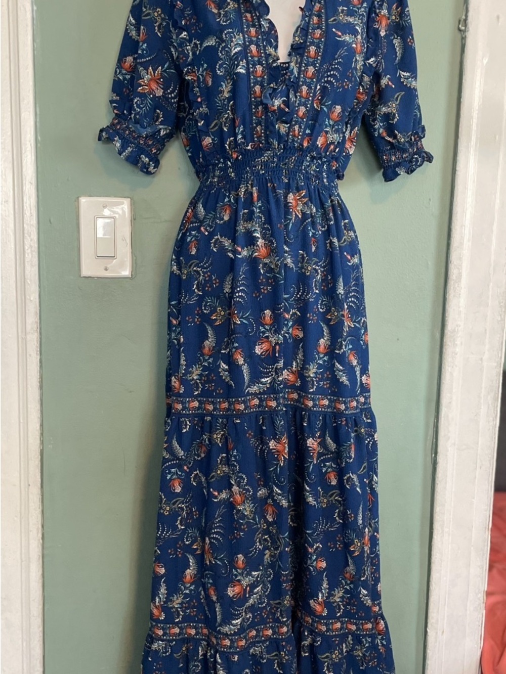 Max Studio Navy Blue Floral Tiered Maxi Dress